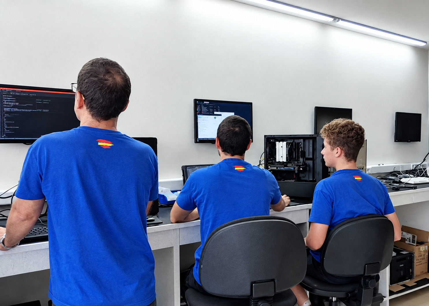 Tecnico de Icaro Cloud haciendo mantenimiento en una oficina de Alicante